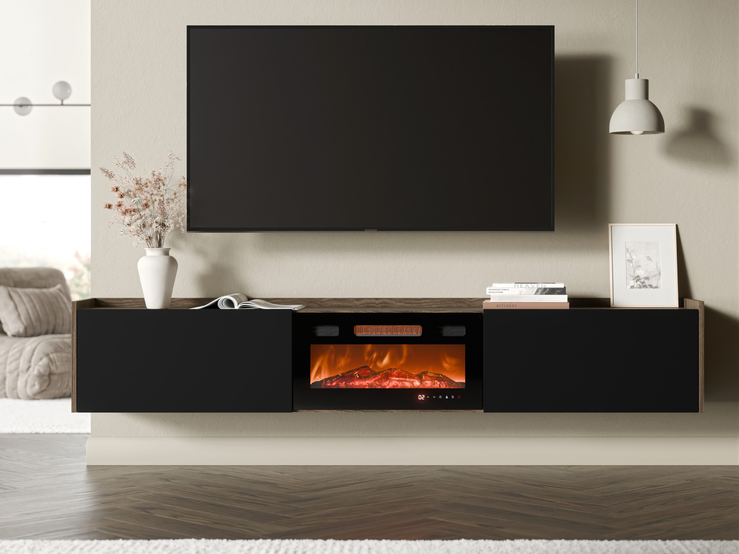 TV-bord Charlotte 215 (Sort + Valnød)
