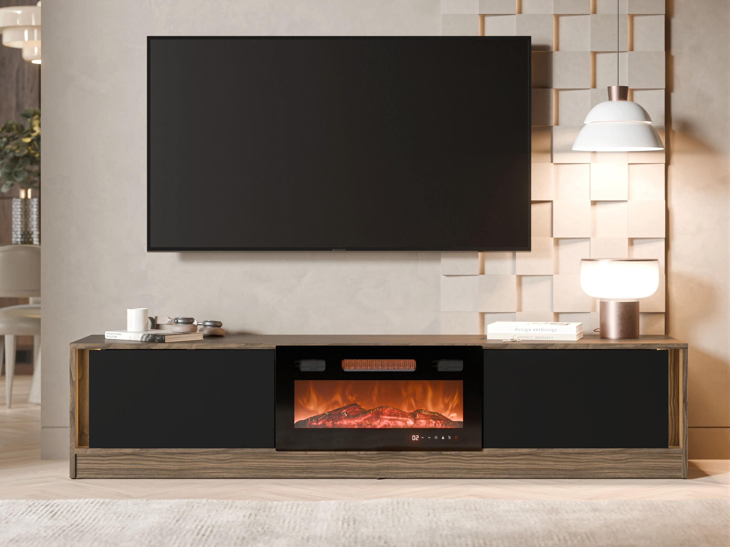 TV-bord Charlotte 217 (Valnød + Sort)
