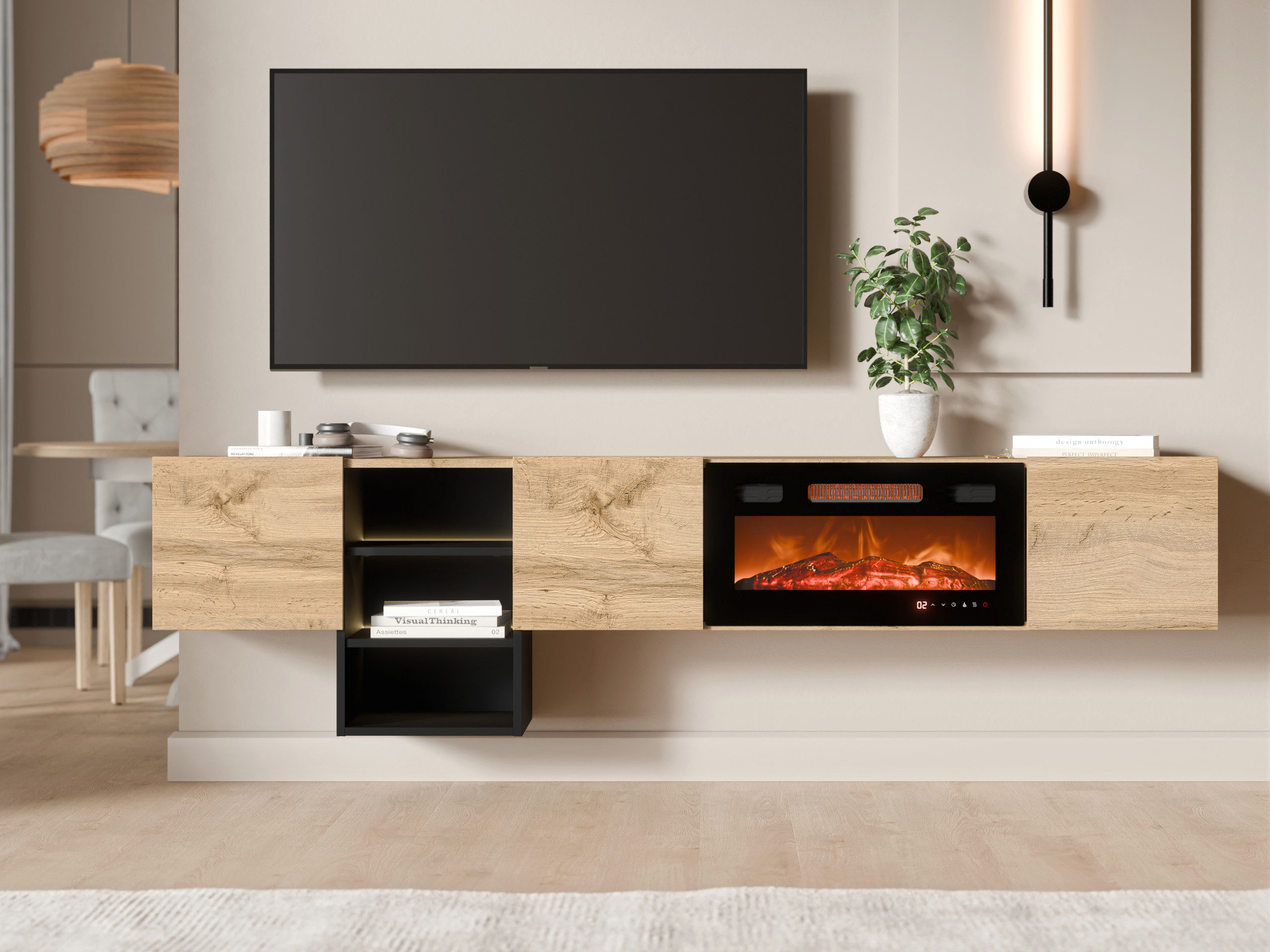 TV-bord Charlotte 218 (Wotan eg + Sort)