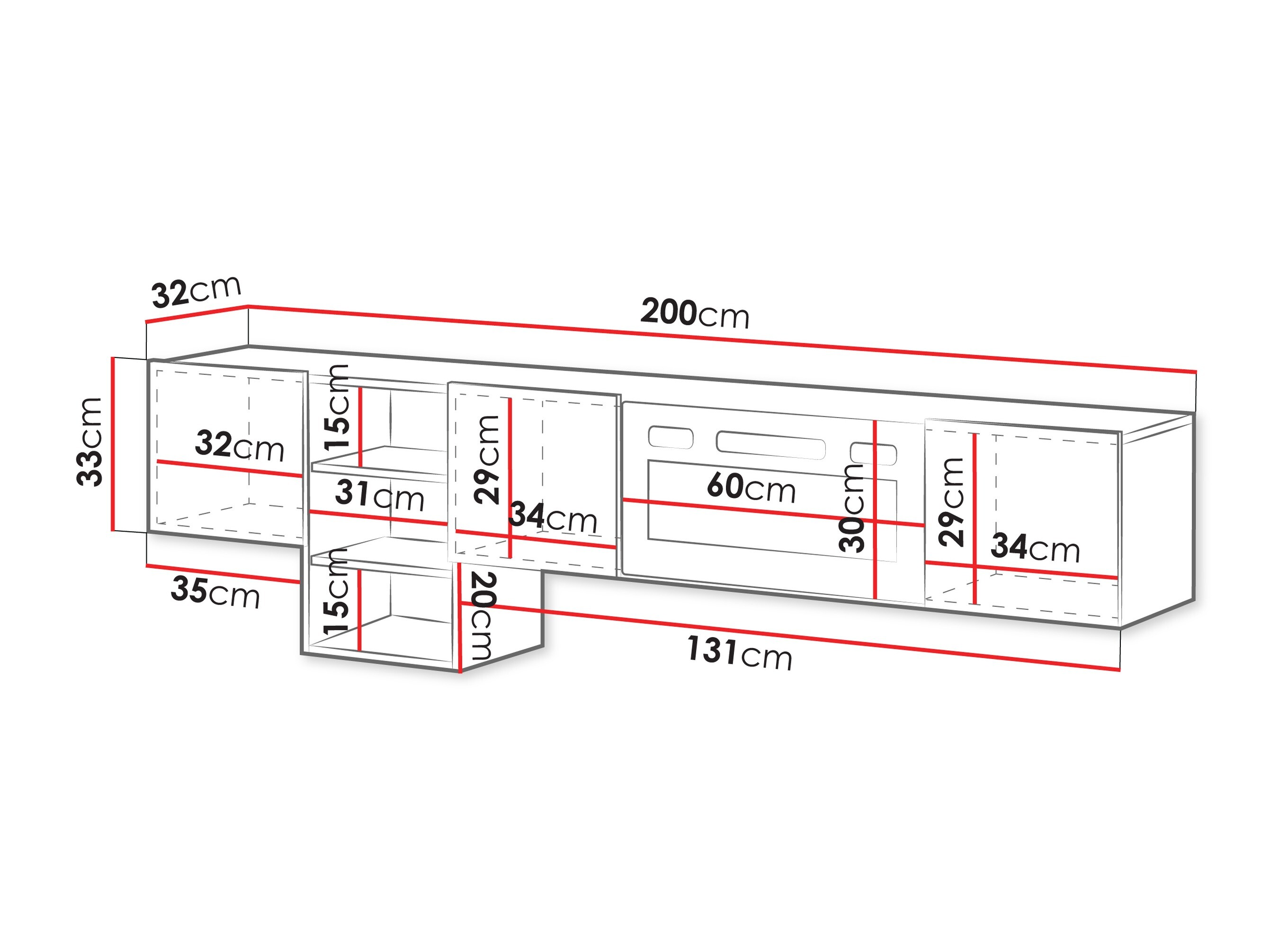TV-bord Charlotte 218 (Wotan eg + Sort)