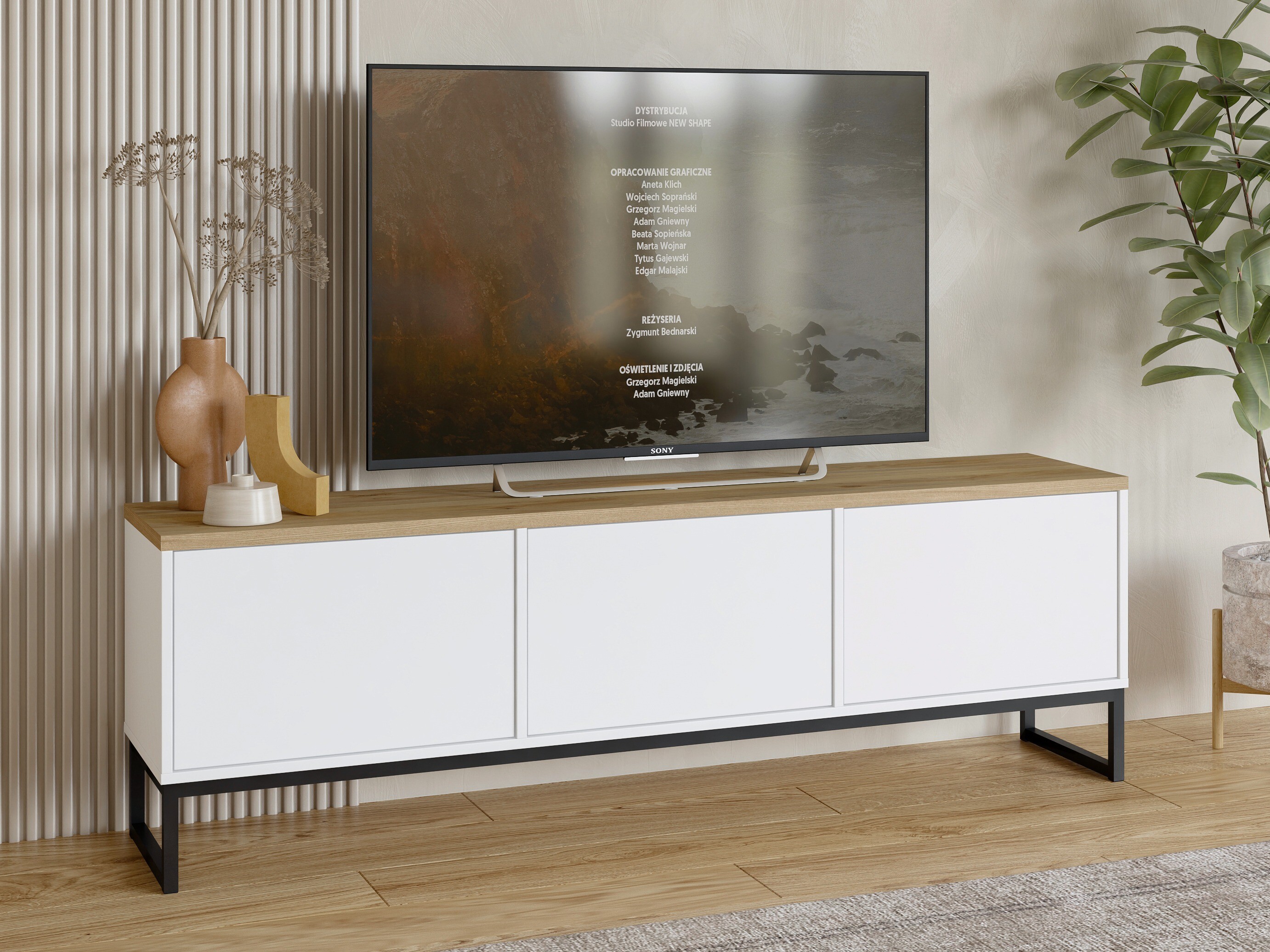 TV-bord Camtolo 100 (Hvid + Lys eg)