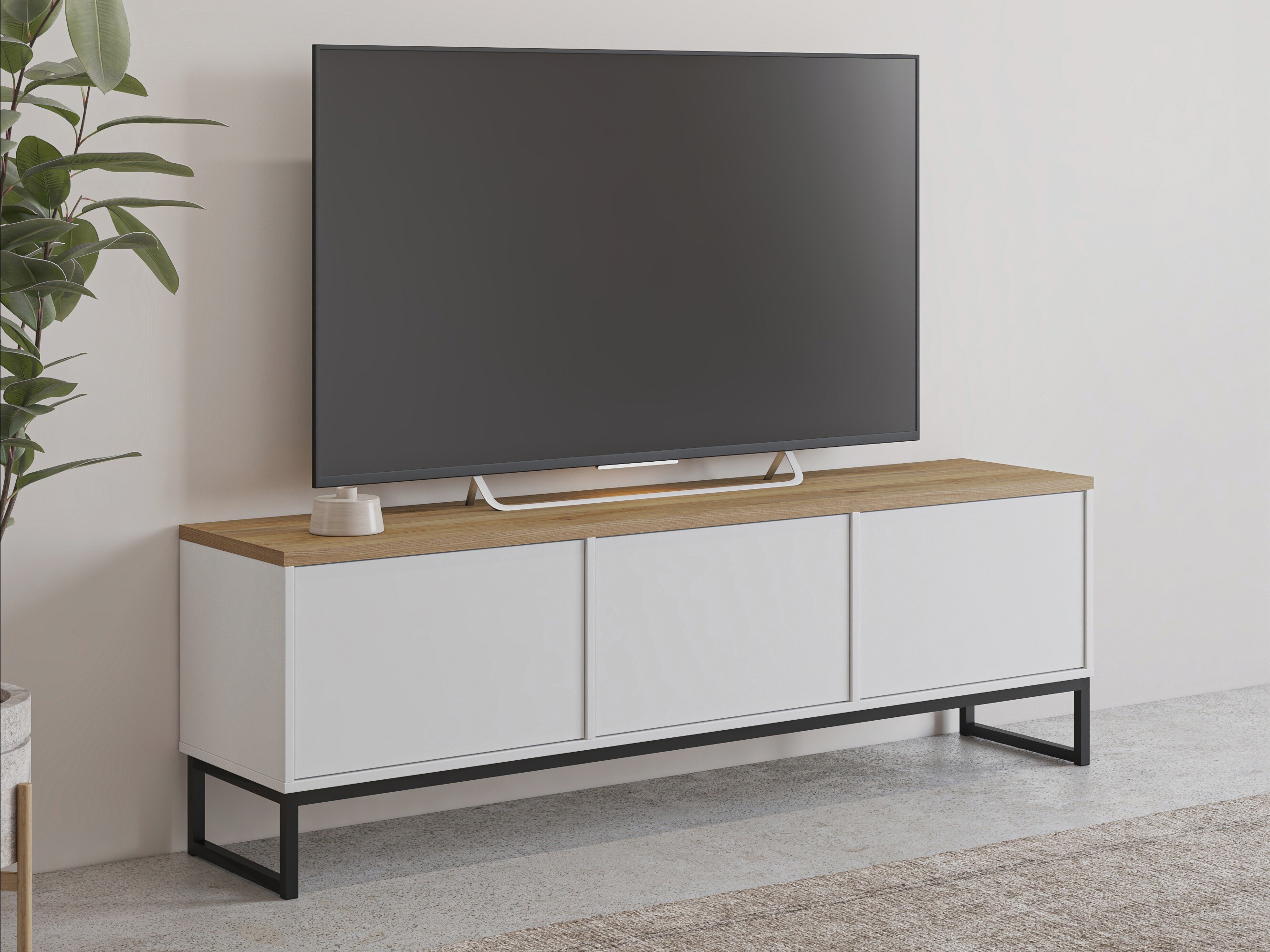 TV-bord Camtolo 100 (Hvid + Lys eg)