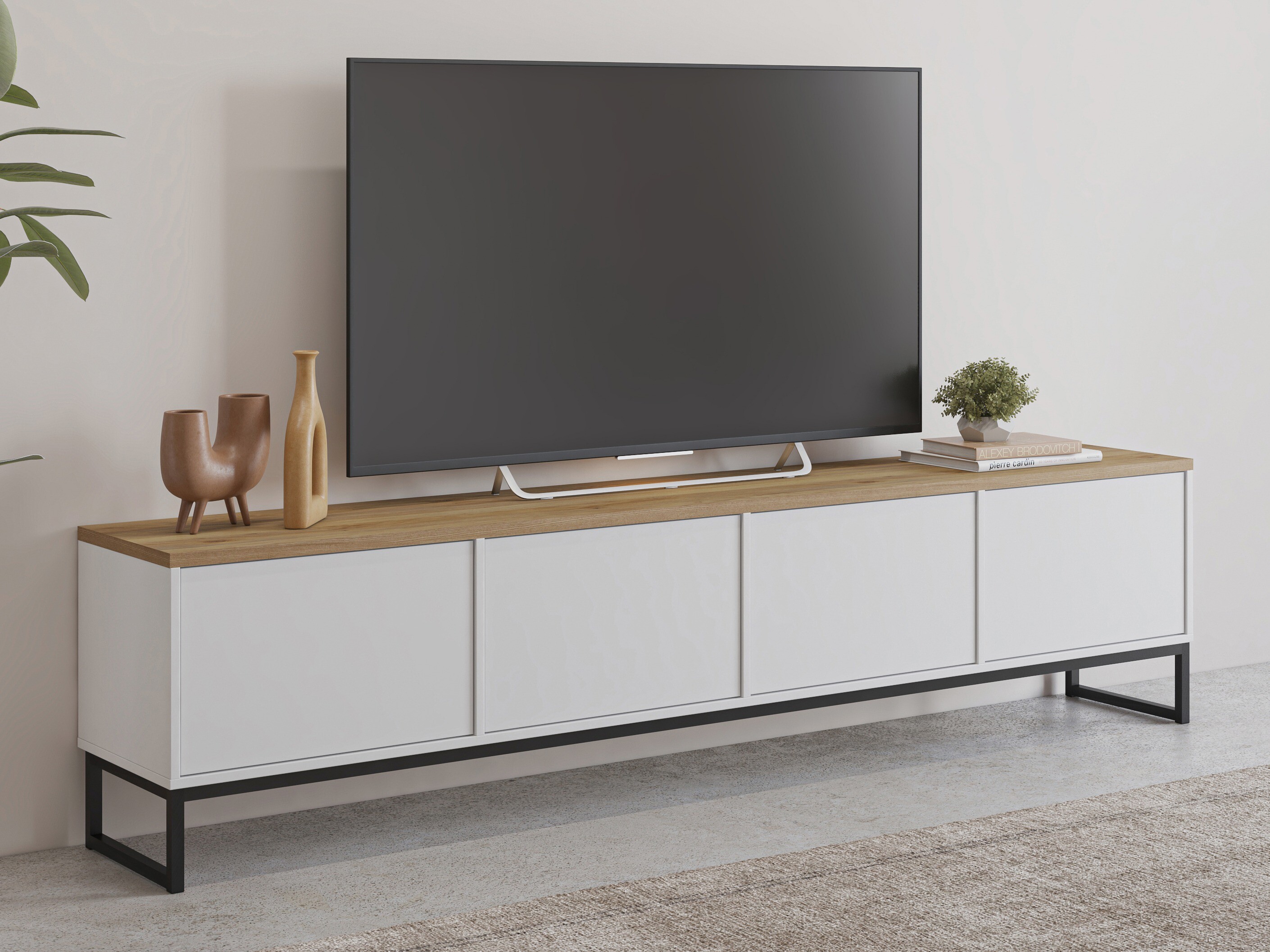 TV-bord Camtolo 101 (Hvid + Lys eg)