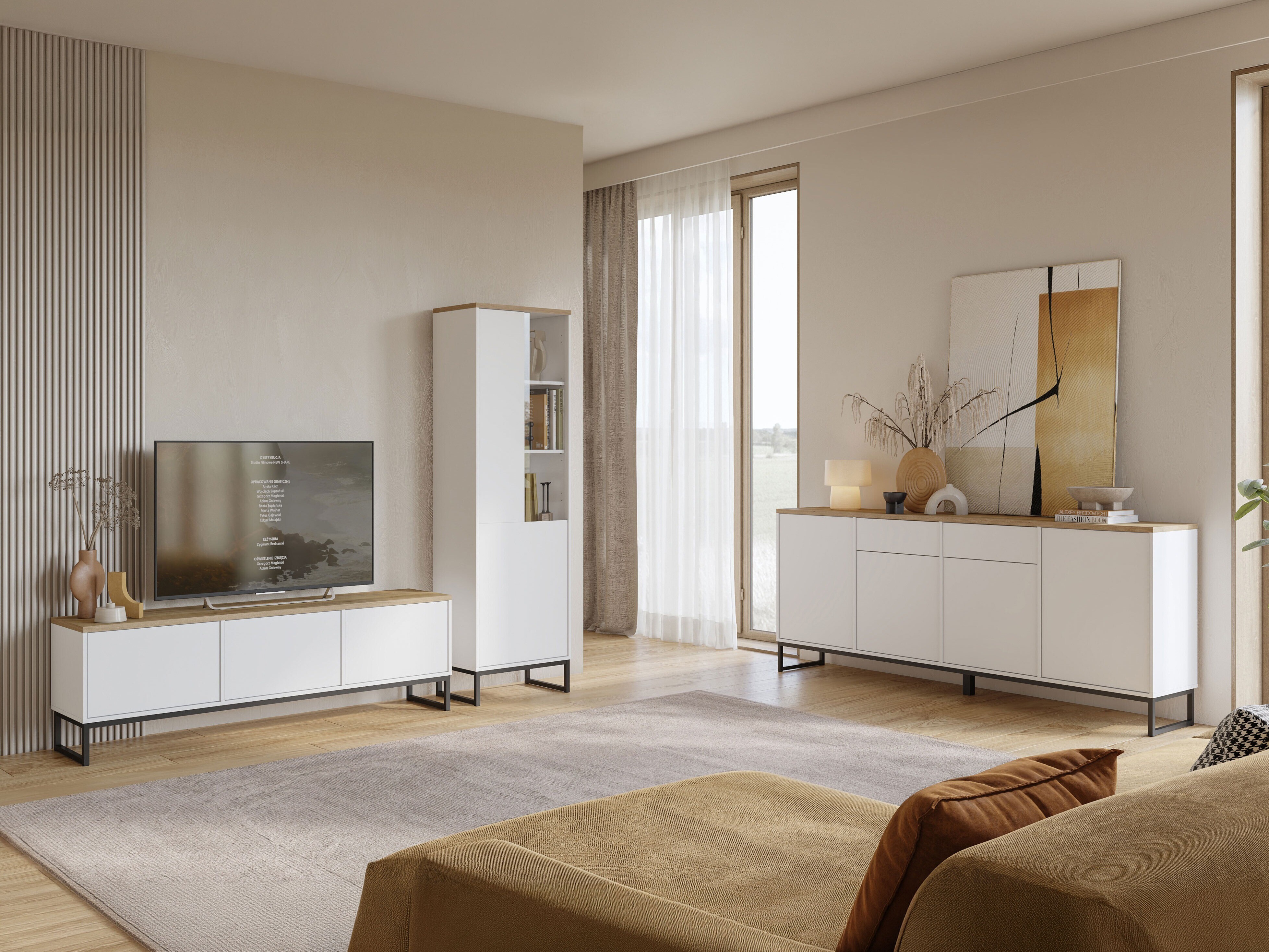 TV-bord Camtolo 100 (Hvid + Lys eg)