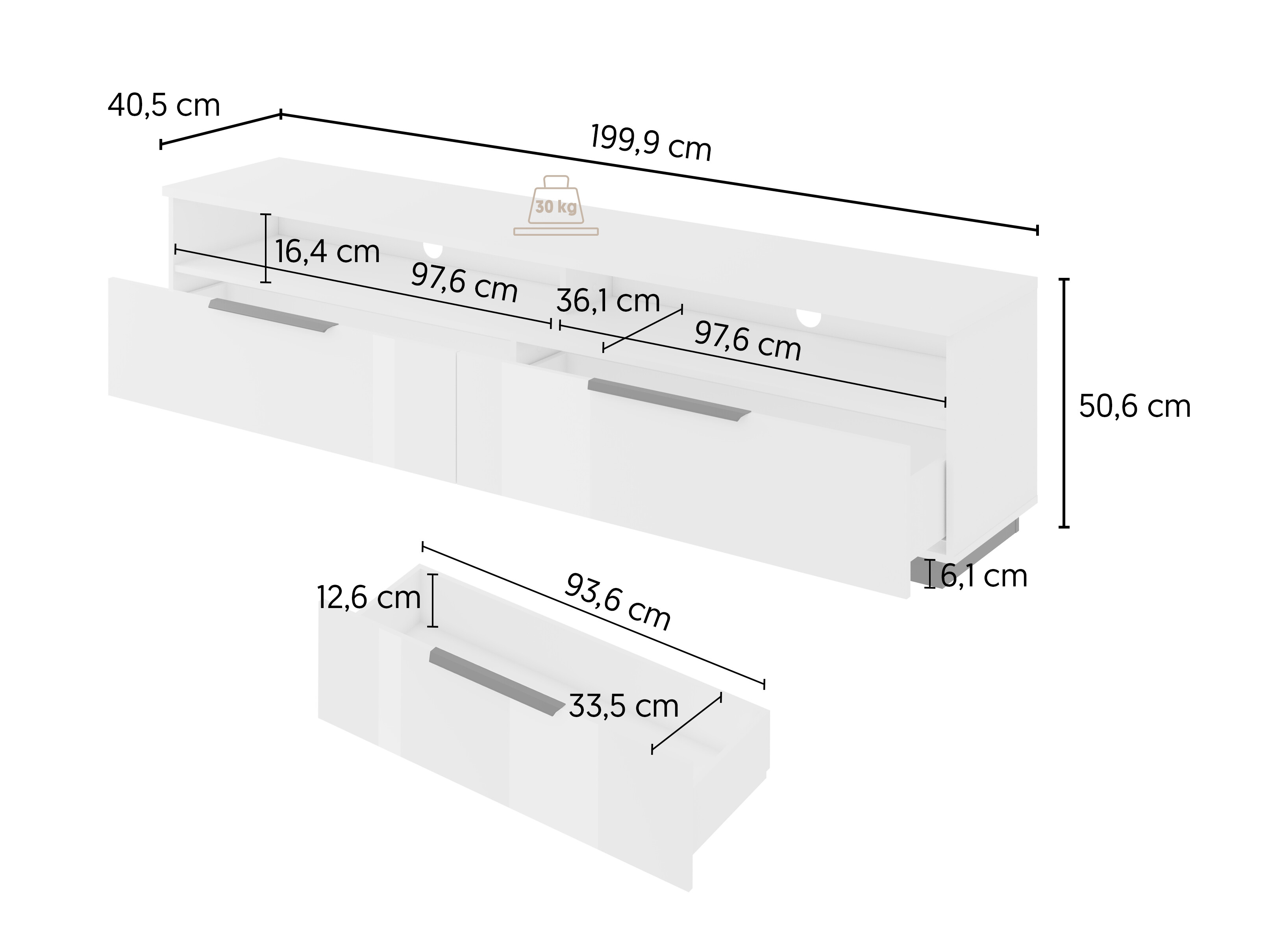 TV-bord Talevaro 102 (Hvid + Glansfuld hvid)