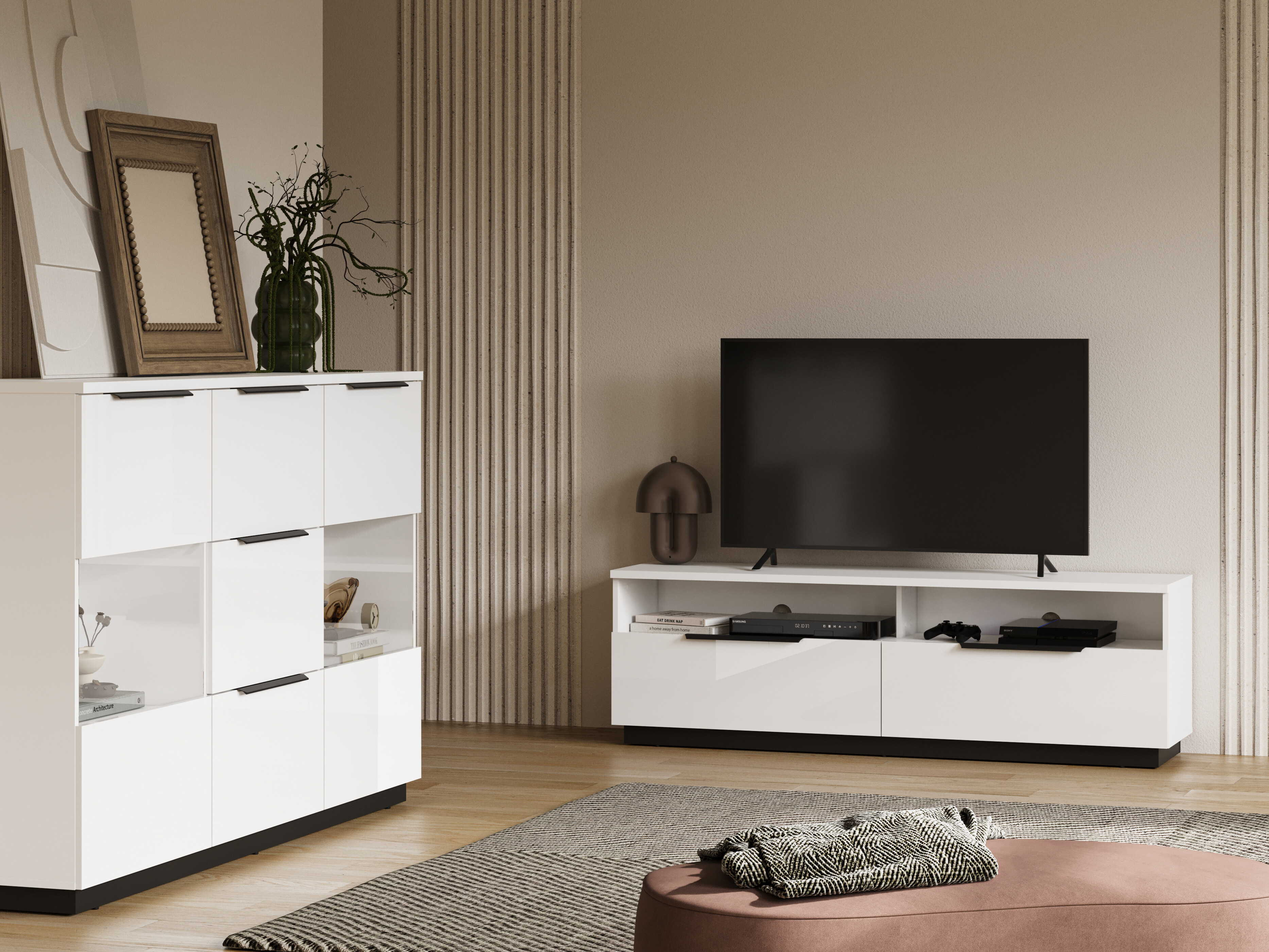 TV-bord Talevaro 103 (Hvid + Glansfuld hvid)