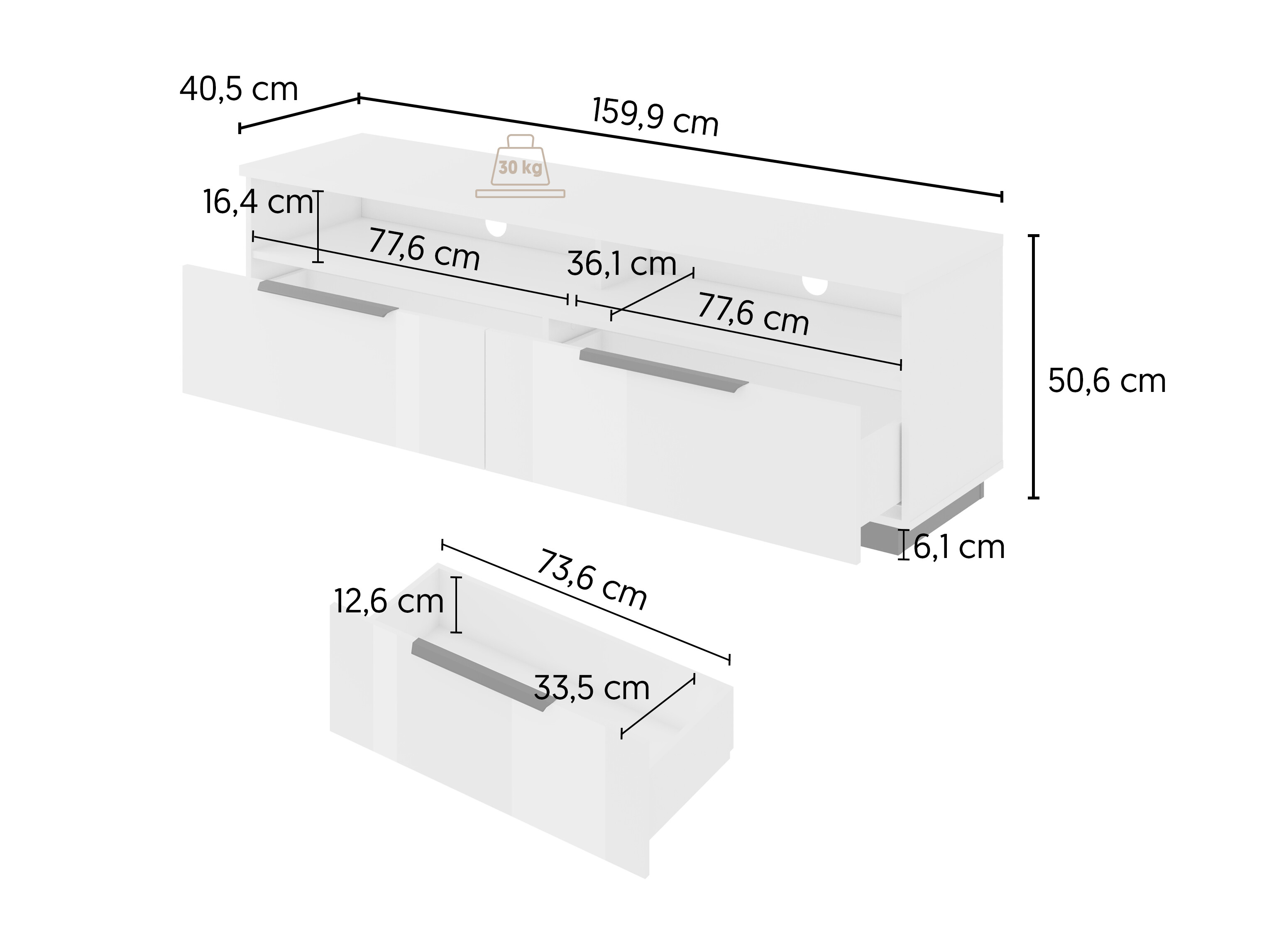 TV-bord Talevaro 103 (Hvid + Glansfuld hvid)