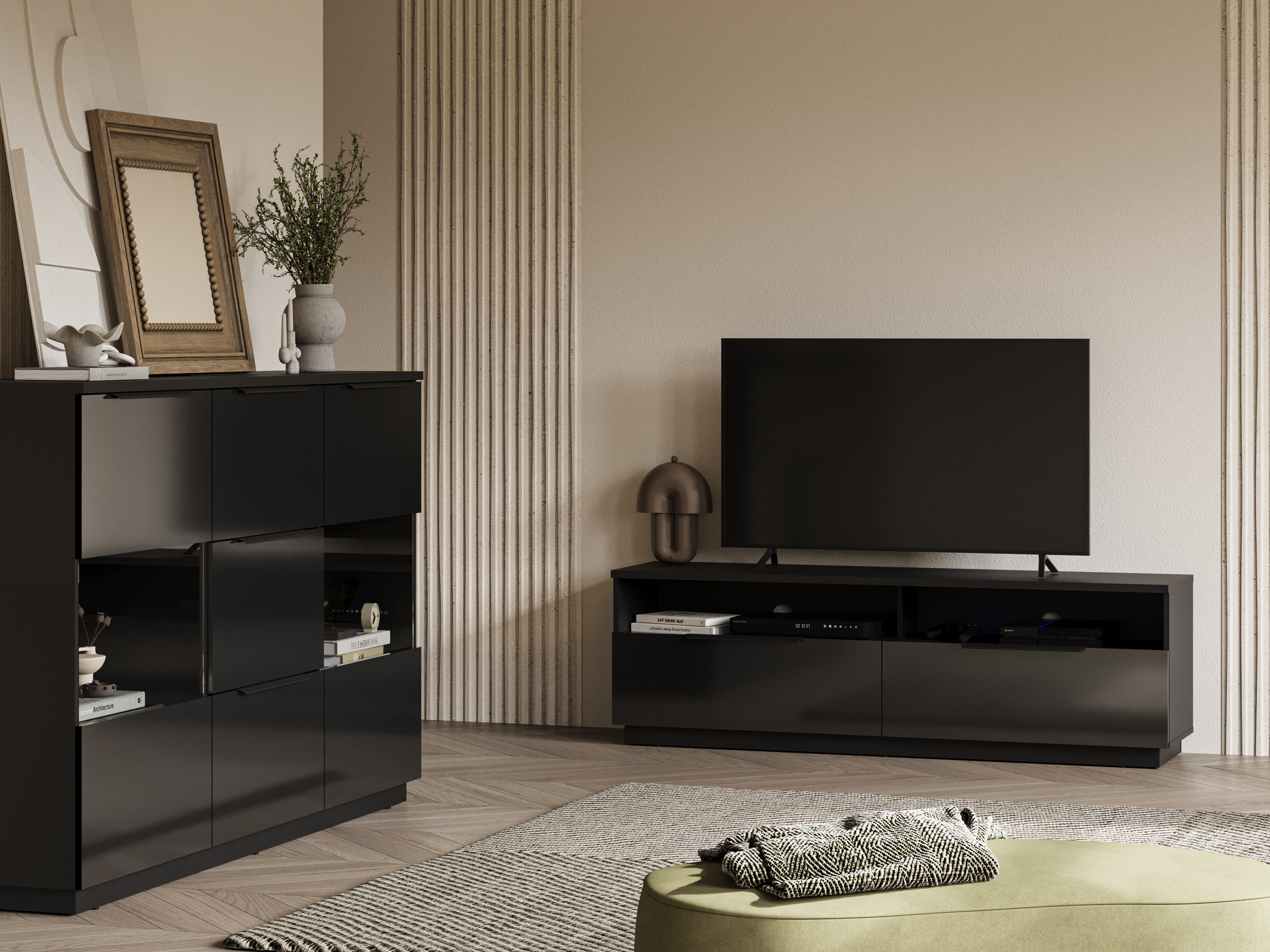 TV-bord Talevaro 103 (Sort + Blank sort)