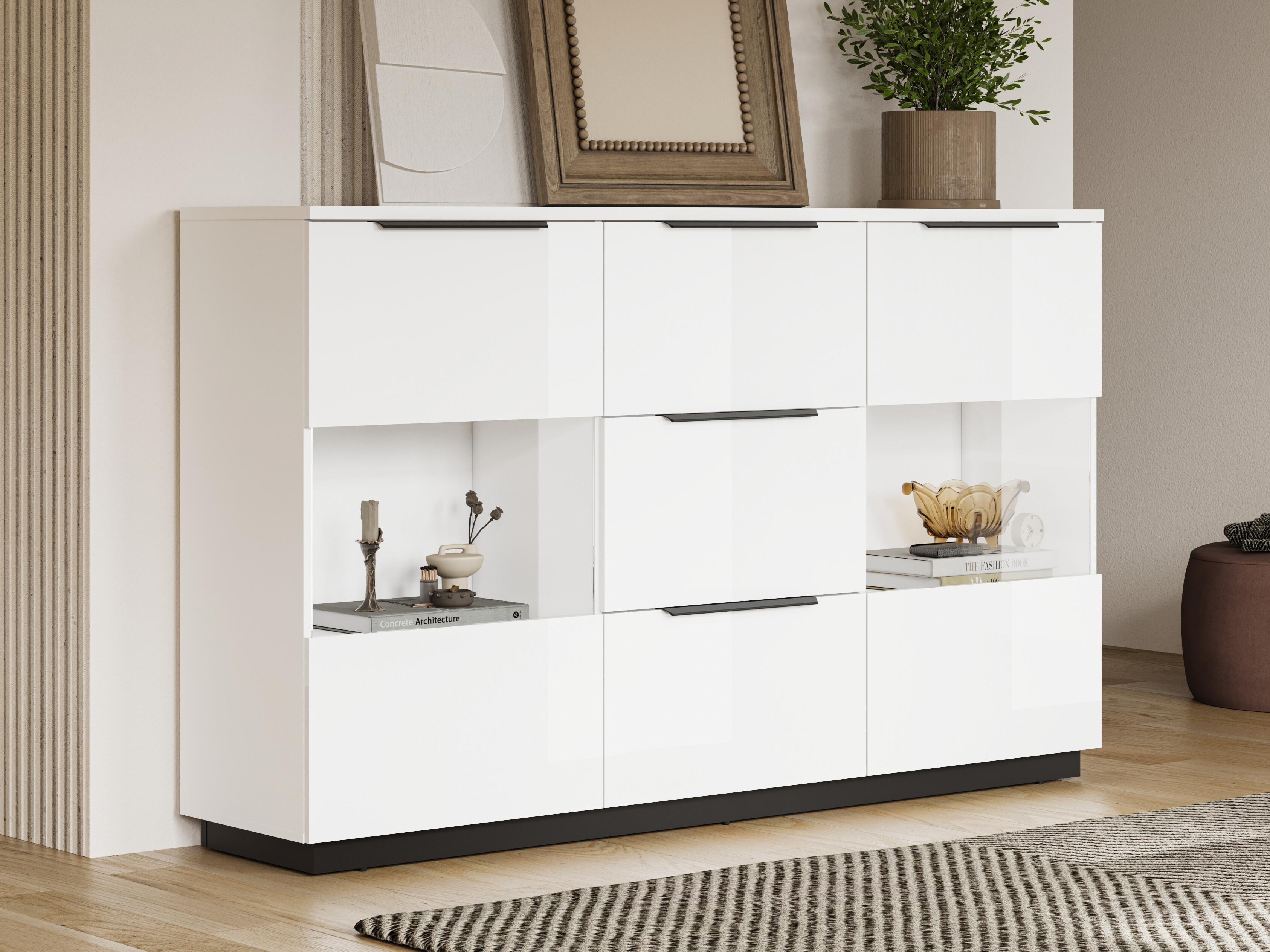 Kommode Talevaro 105 (Hvid + Glansfuld hvid)