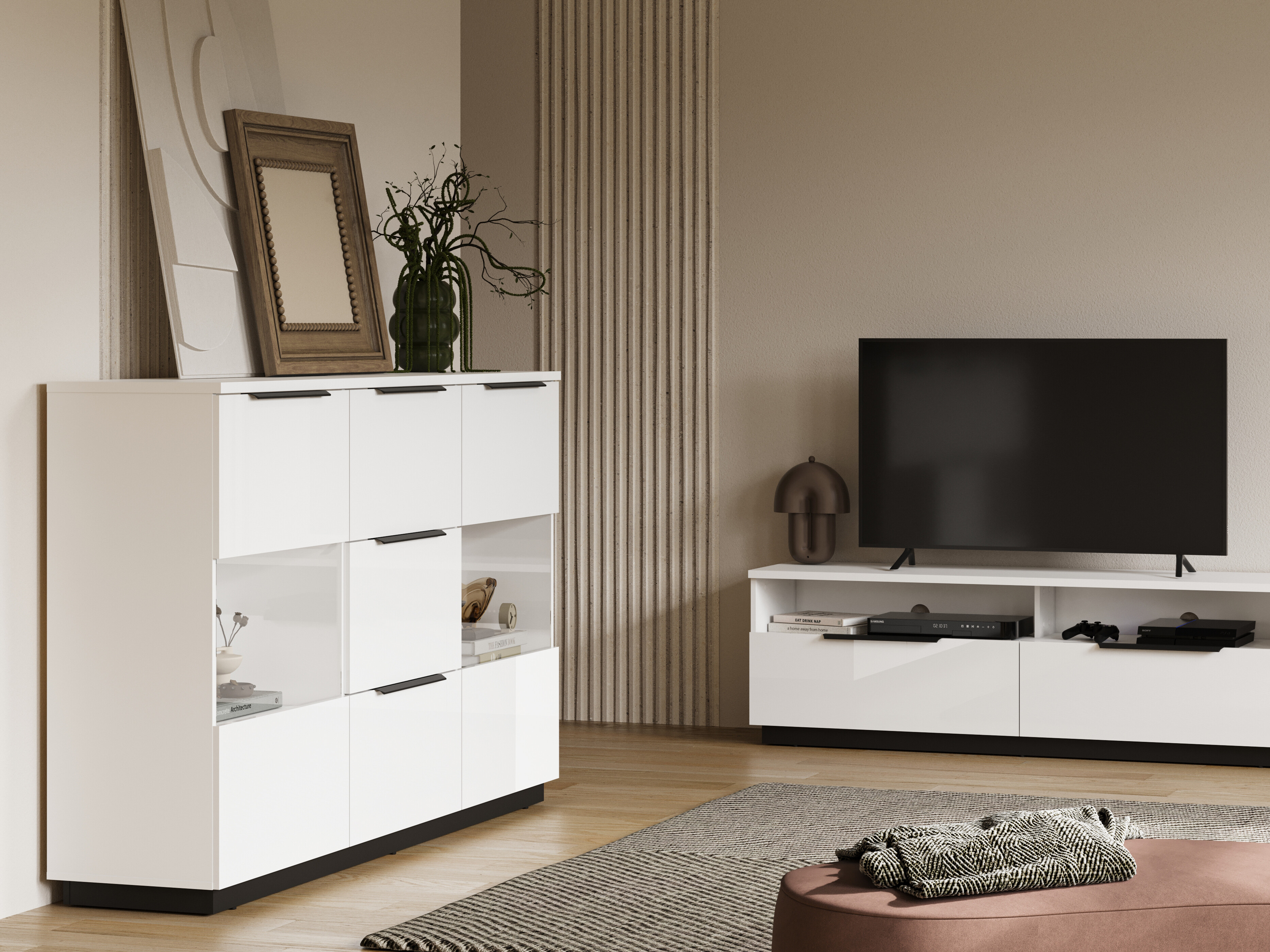 Kommode Talevaro 105 (Hvid + Glansfuld hvid)