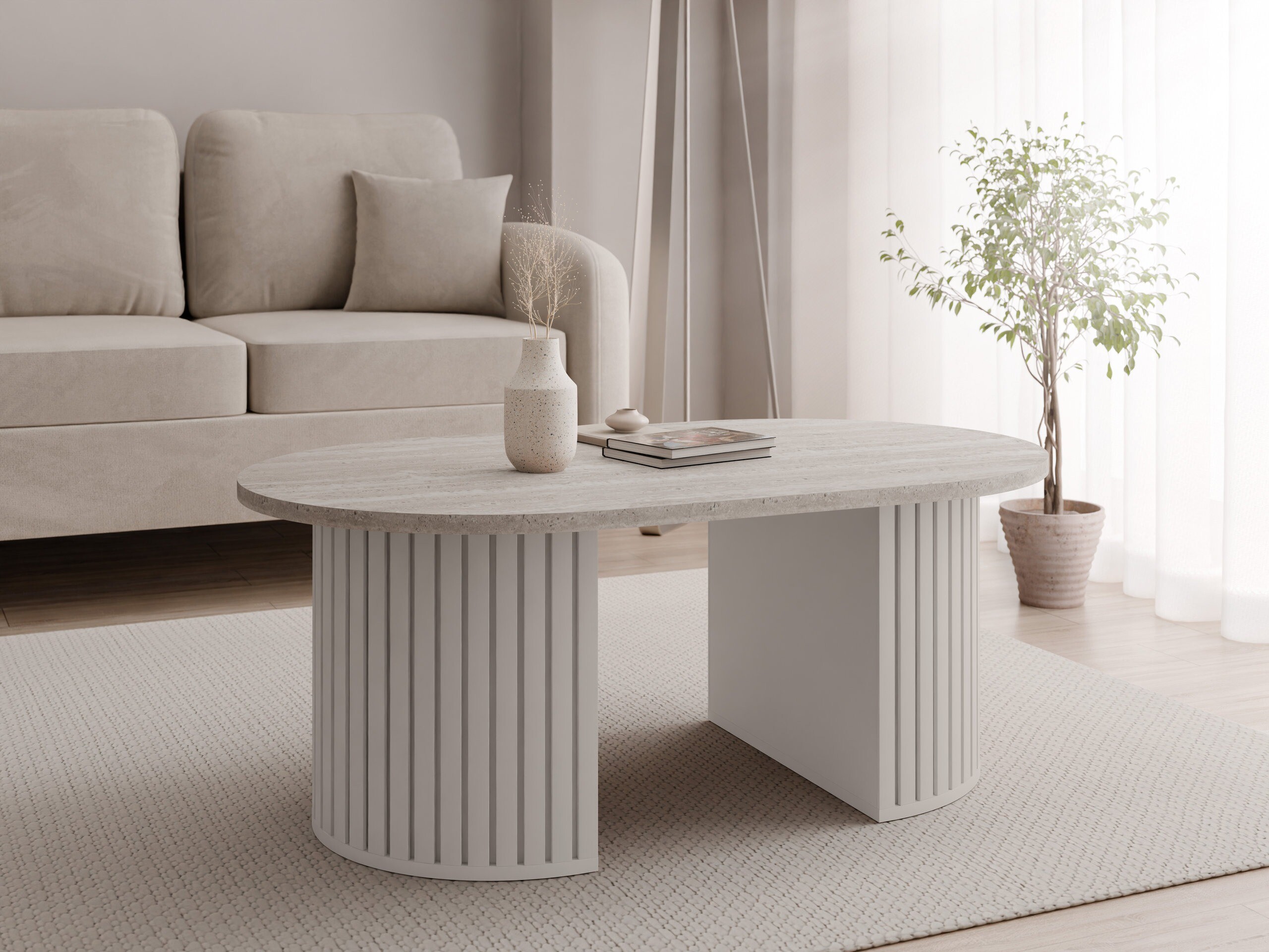 Sofabord Comfivo Ulma (Lys travertin + Beige)