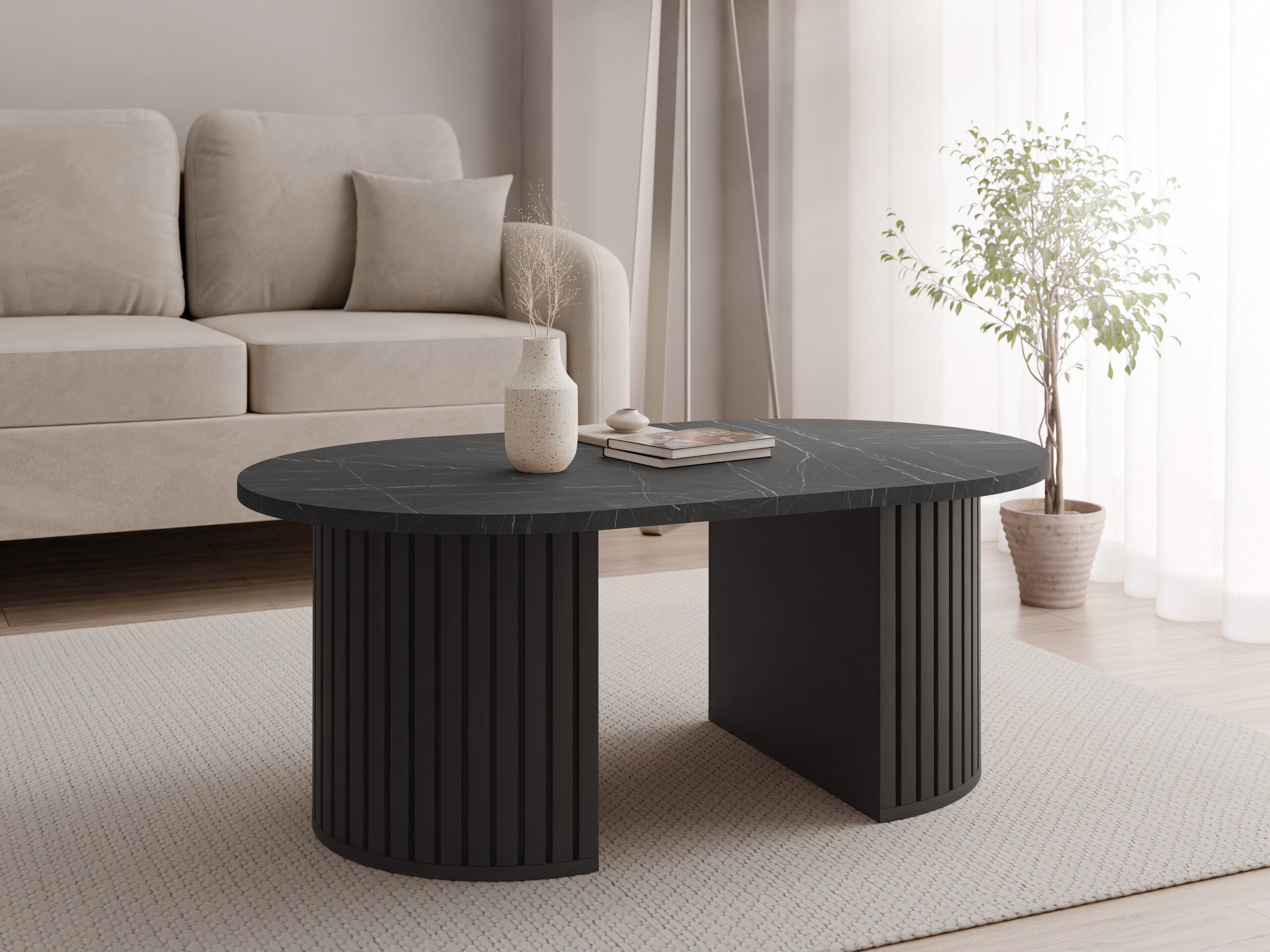 Sofabord Comfivo Ulma (Sort marmor + Sort)
