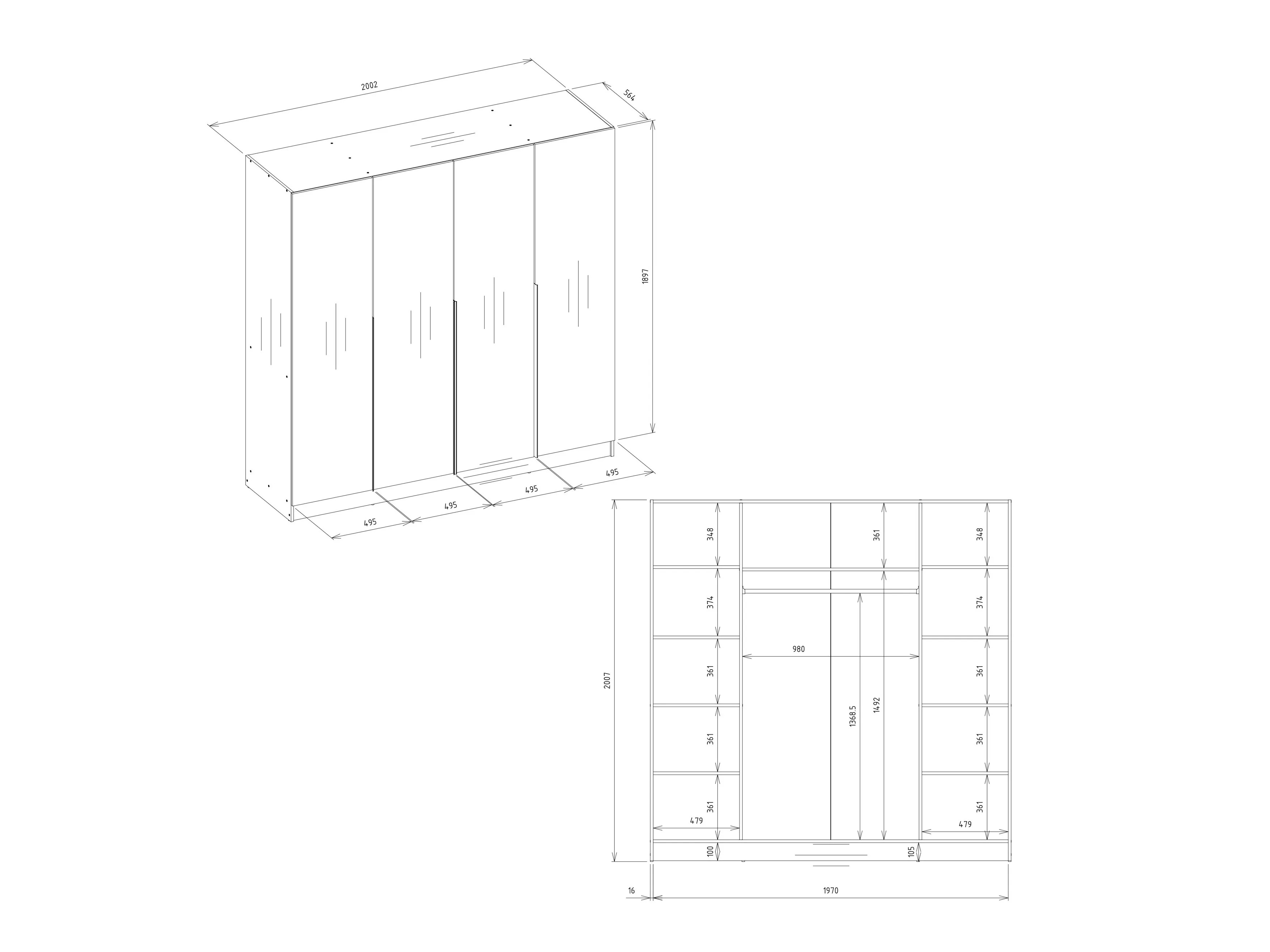 Garderobeskab Mandeville 400 (Hvid + Sort)