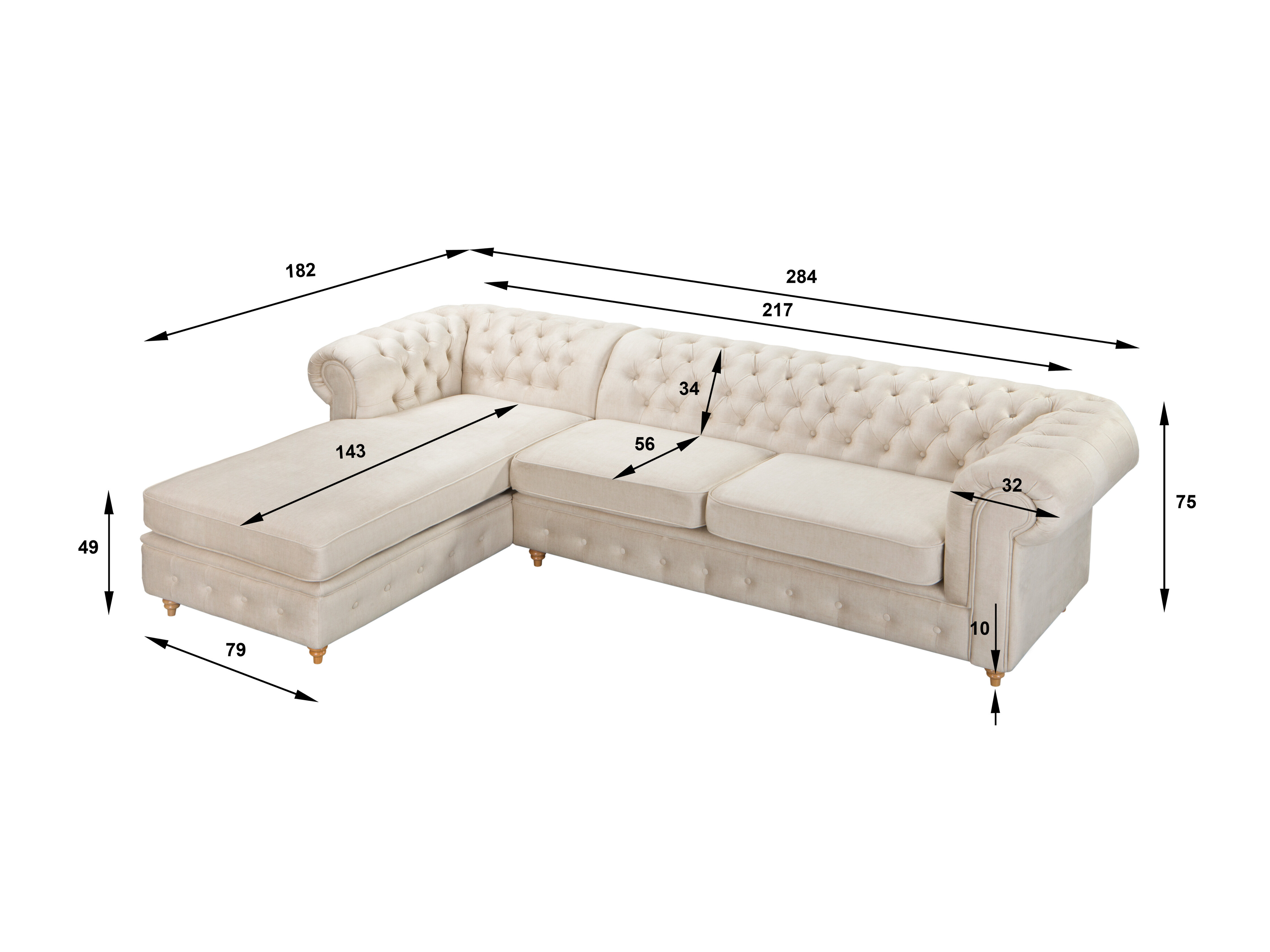 Chesterfield hjørnesofa Elitala 110 (Vogue 01)