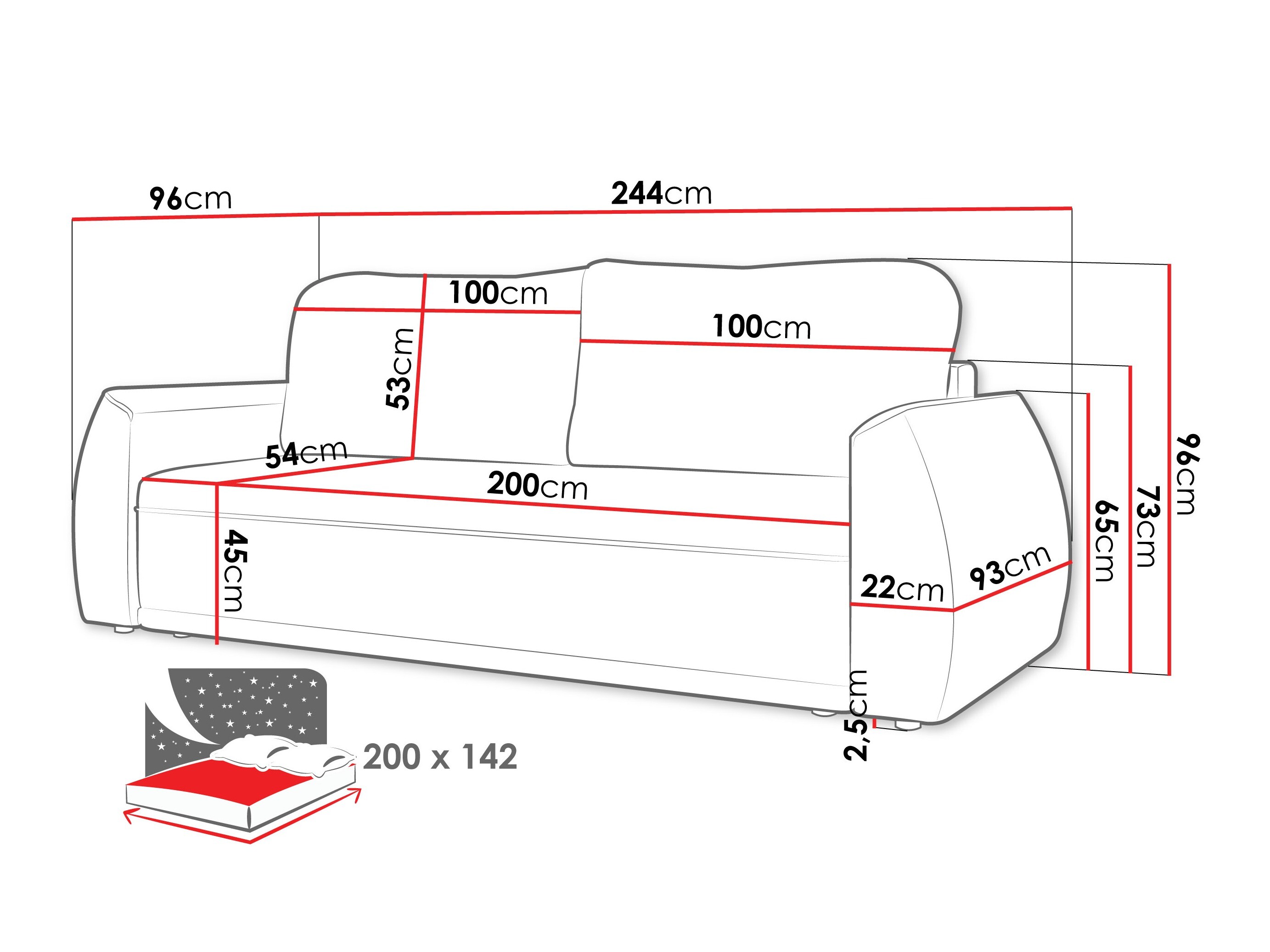 Sovesofa Vineland 174 (Lumo 40)