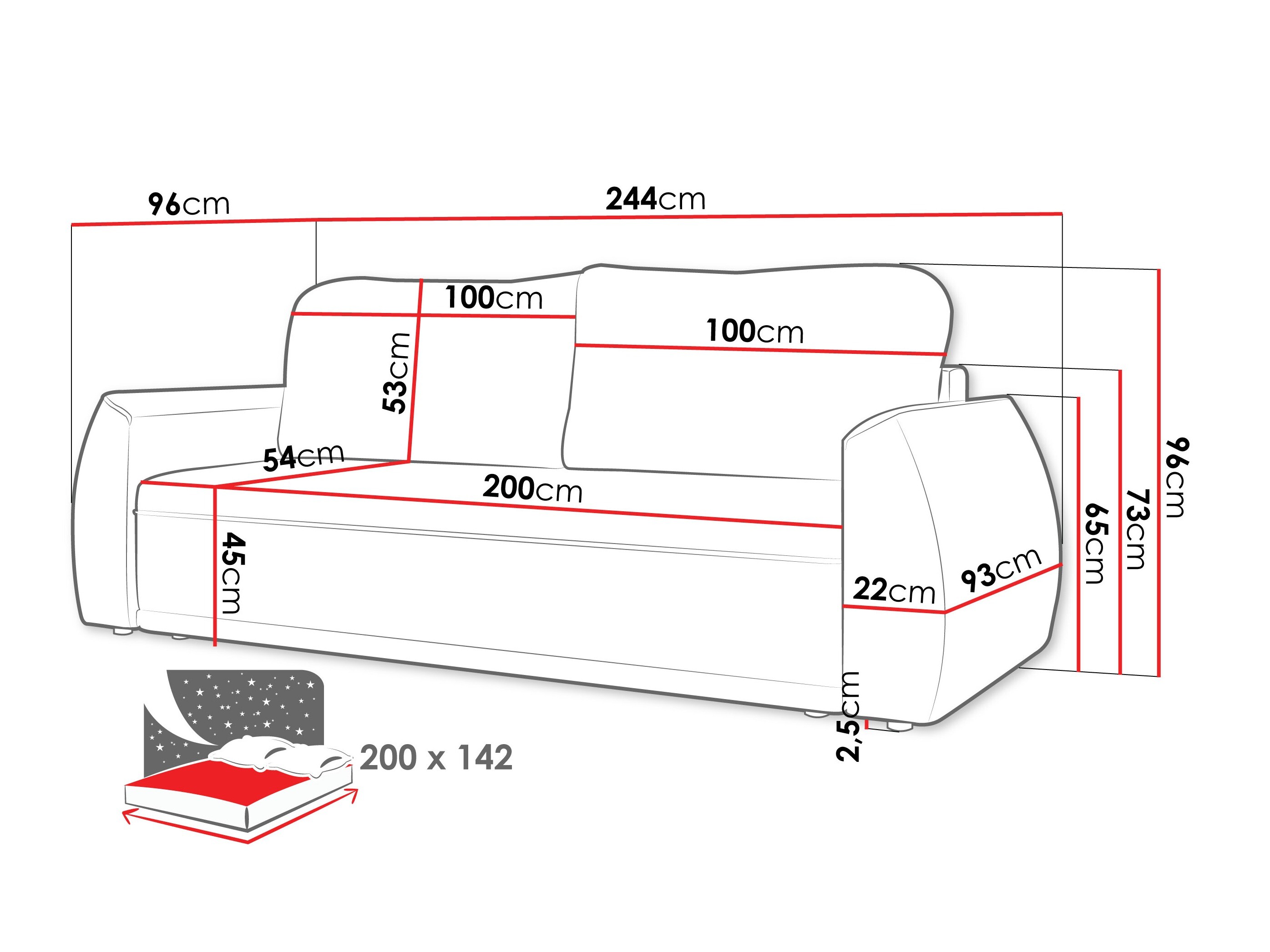 Sovesofa Vineland 174 (Lumo 65)