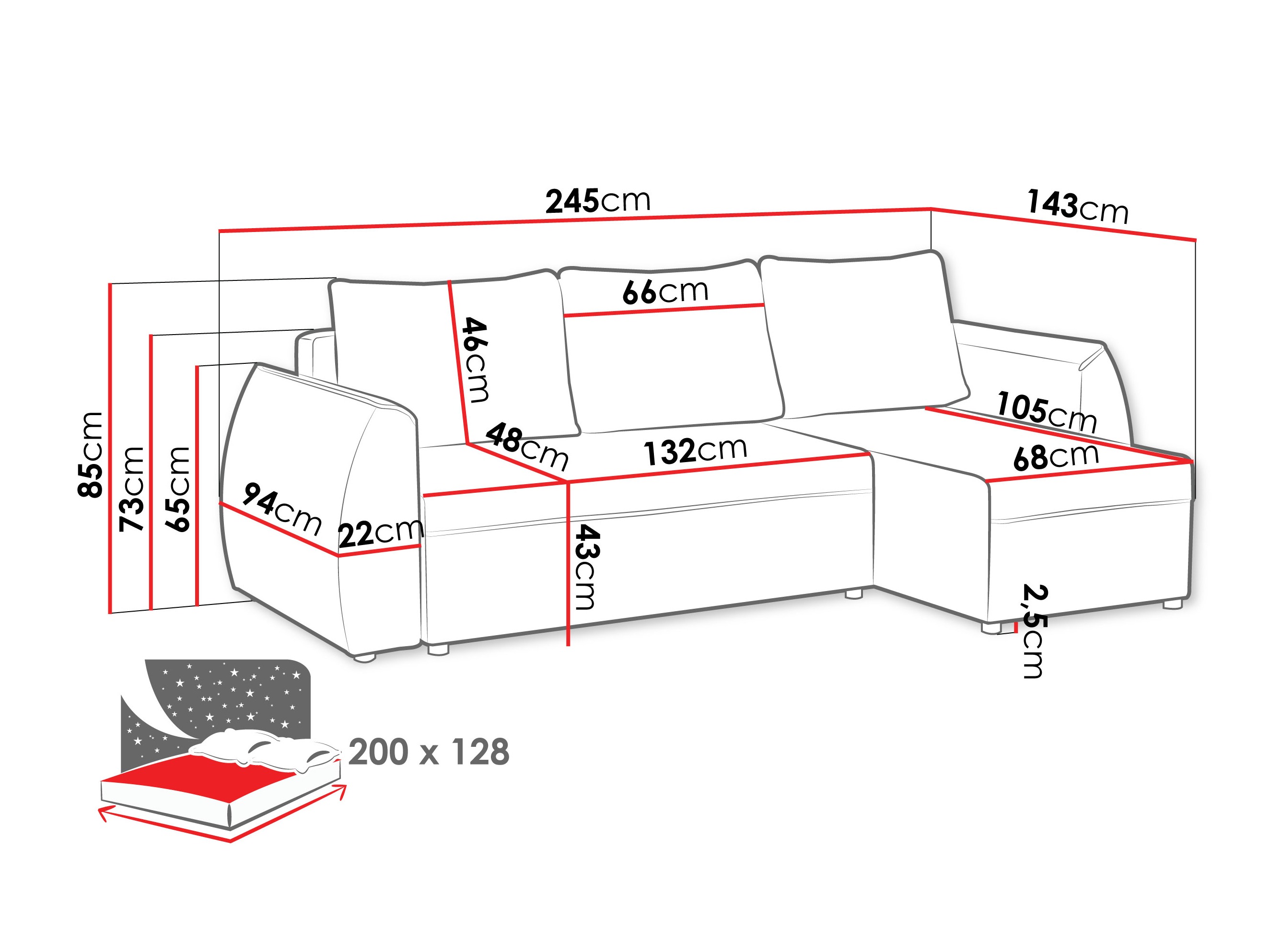 Hjørnesofa Vineland 176 (Lumo 55)