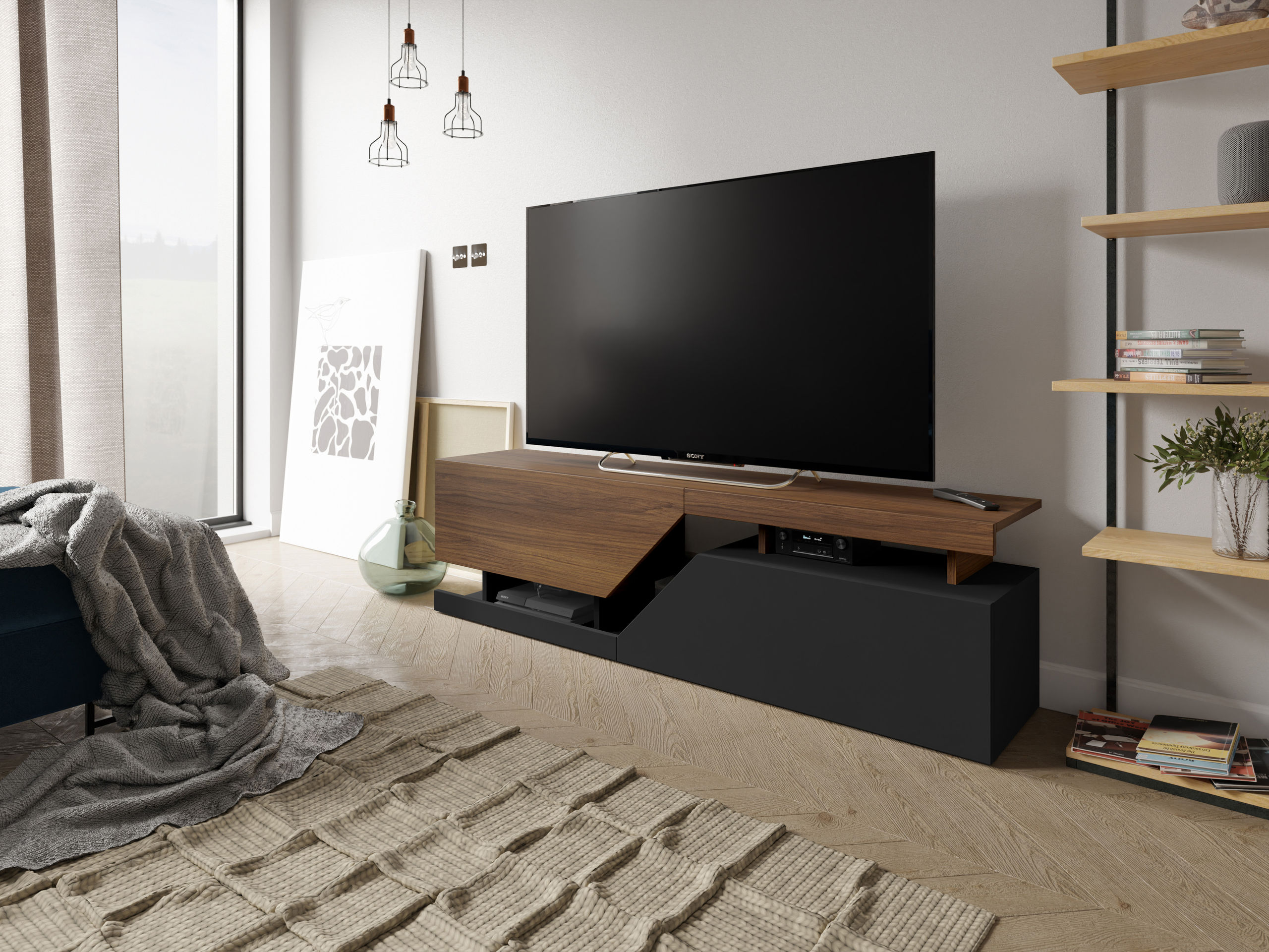 TV-bord Comfivo Daldune (Valnød + Sort)