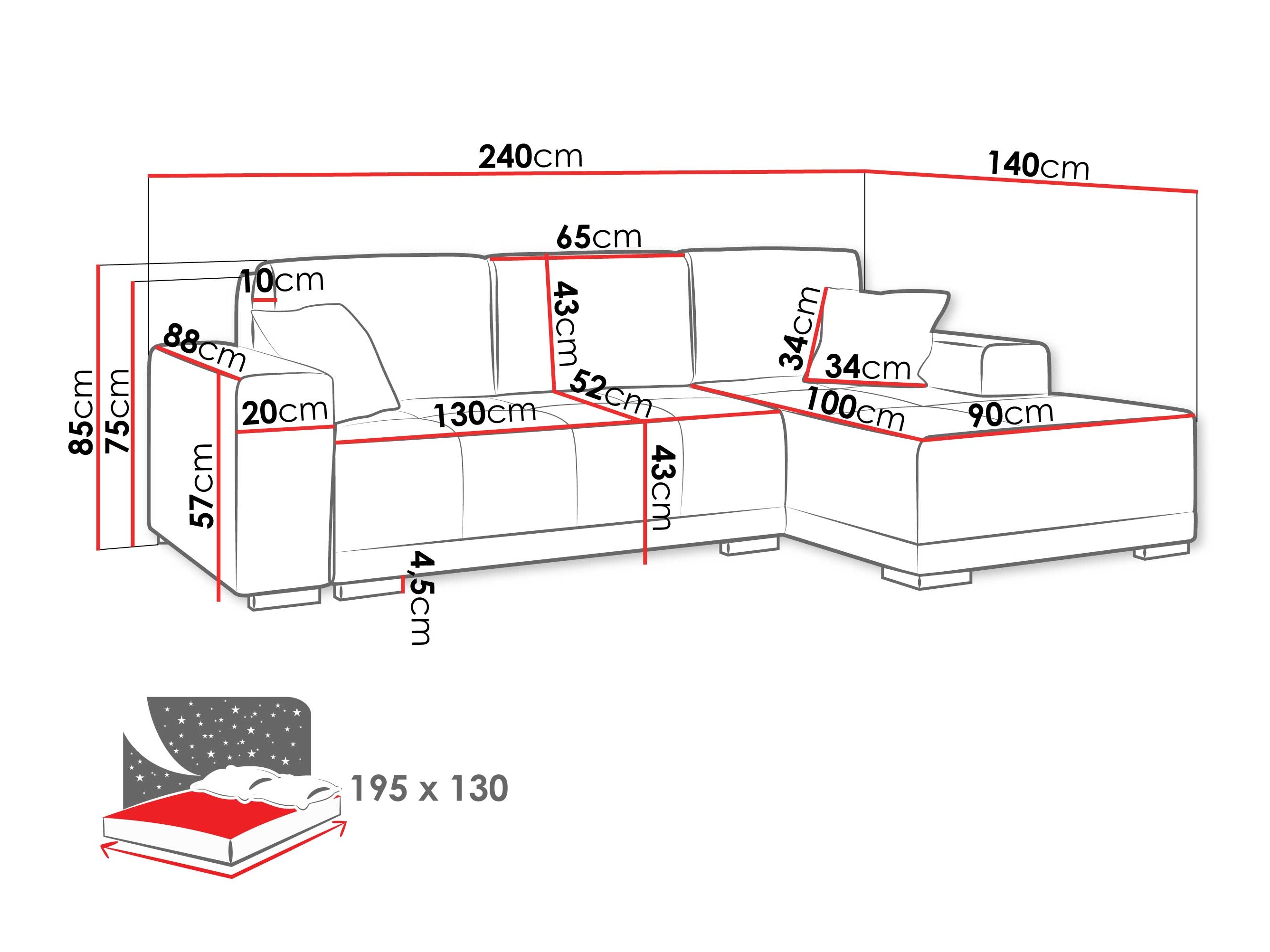 Hjørnesofa Columbus 268 (Coral 45)