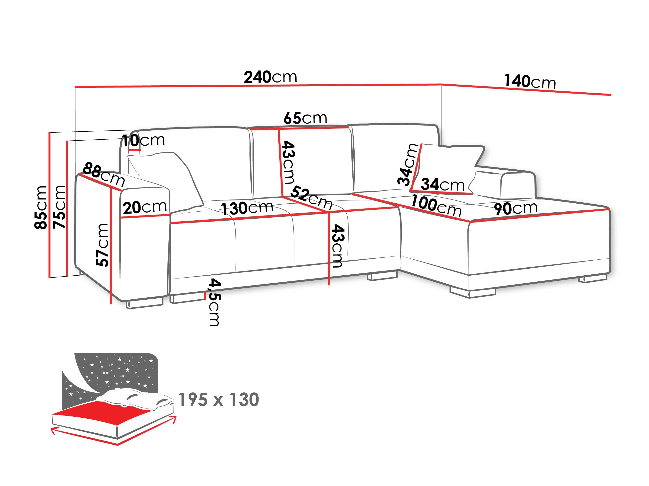 Hjørnesofa Columbus 268 (Coral 50)