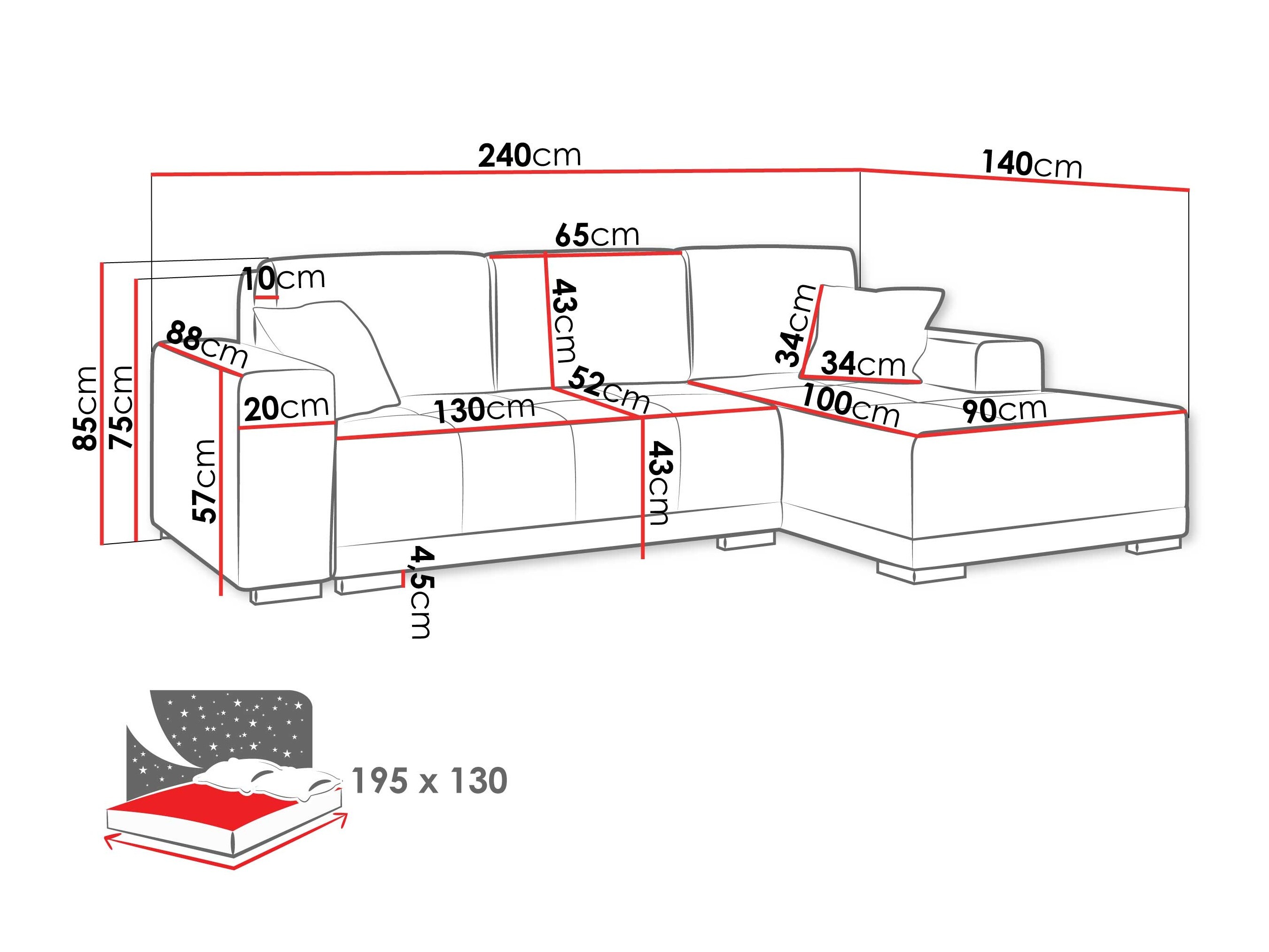 Hjørnesofa Columbus 268 (Coral 75)