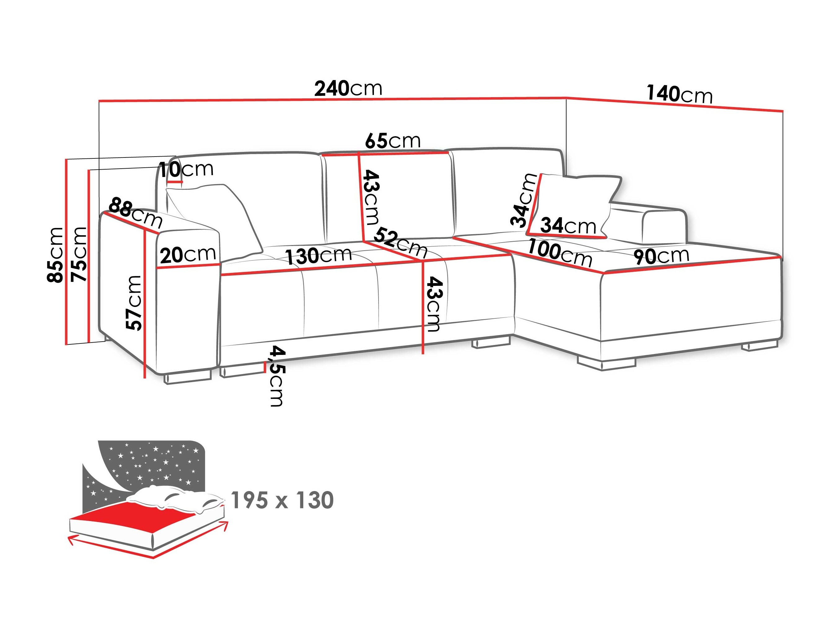 Hjørnesofa Columbus 268 (Coral 80)