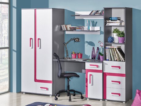 Børneværelsessæt Levtala 116 (Antracit + Hvid + Lyserød)