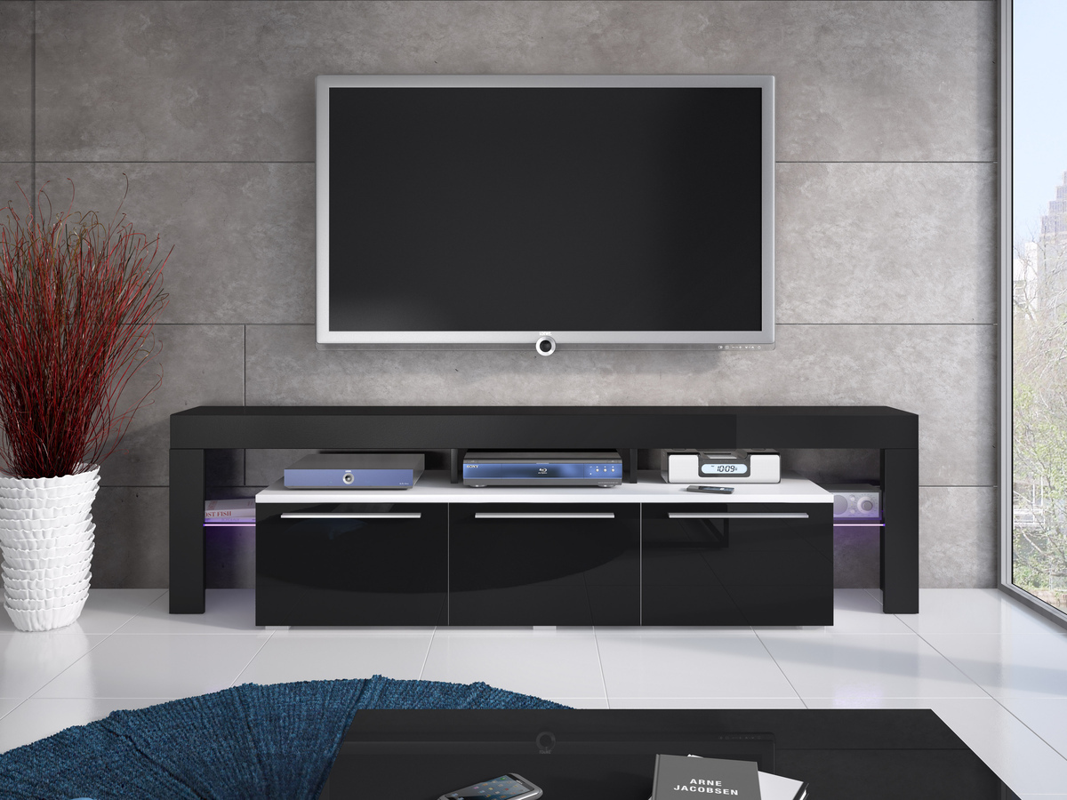 TV-bord Arbor (Hvid + Blank sort)