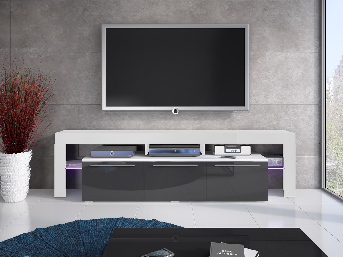 TV-bord Arbor (Hvid + Glansfuld grå)