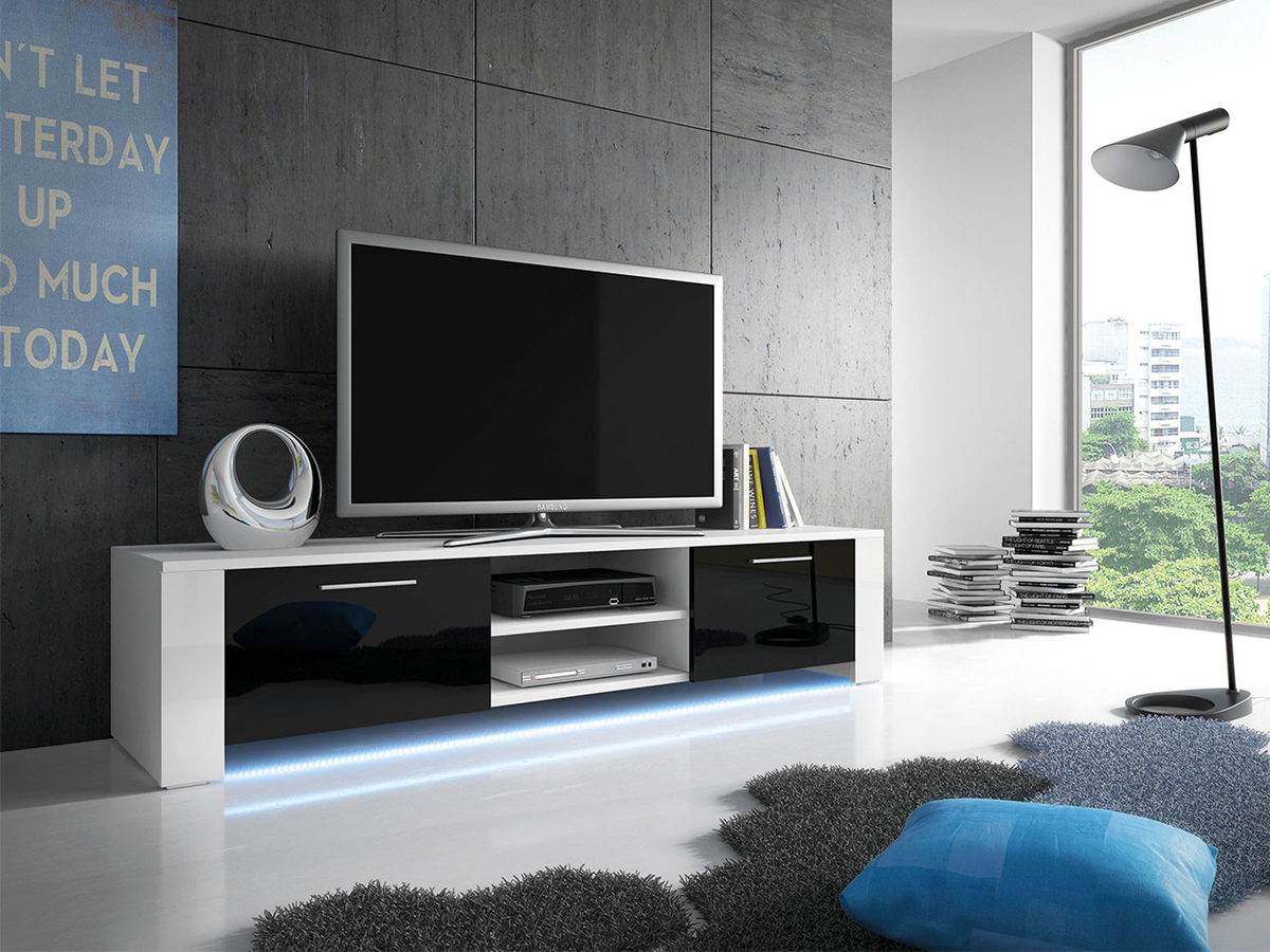 TV-bord Uva II (Hvid + Blank sort)