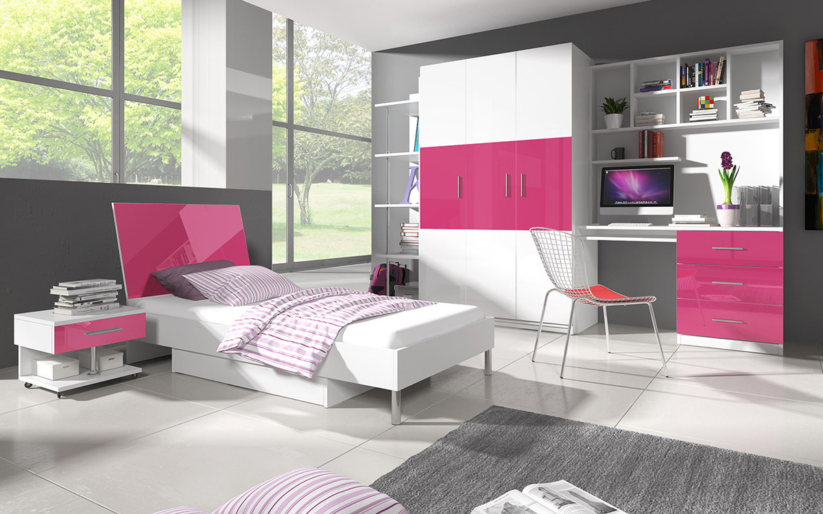 Garderobeskab Campus I (Hvid + Glansfuld hvid + Glossy pink)