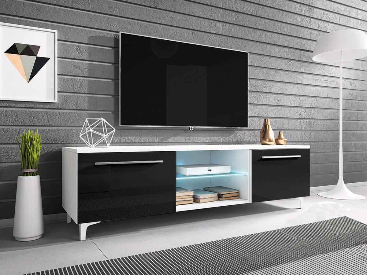 TV-bord Uva V (Hvid + Blank sort)